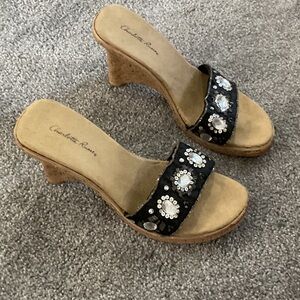 Charlotte Russe Black Wedge Sandals. Fits 7 - 7 1/2.